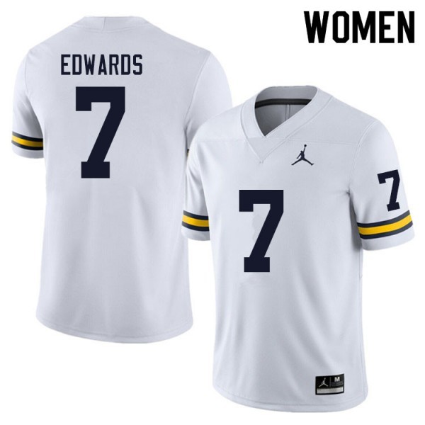 Michigan #7 Womens Donovan Edwards Jersey White Embroidery
